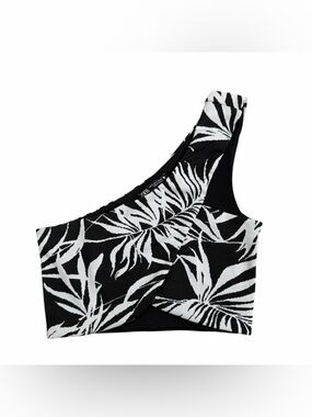 Zara Black & White One-Shoulder Botanical Print Dress